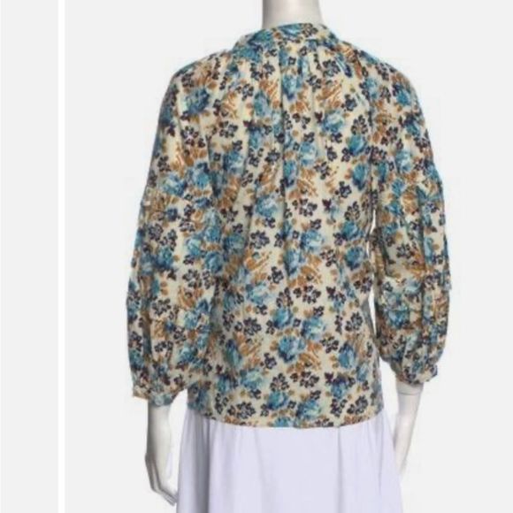 Love The Label Anthropologie Kaleesi Blue Floral Top Ruffle Sz S Boho Praise - Picture 4 of 9